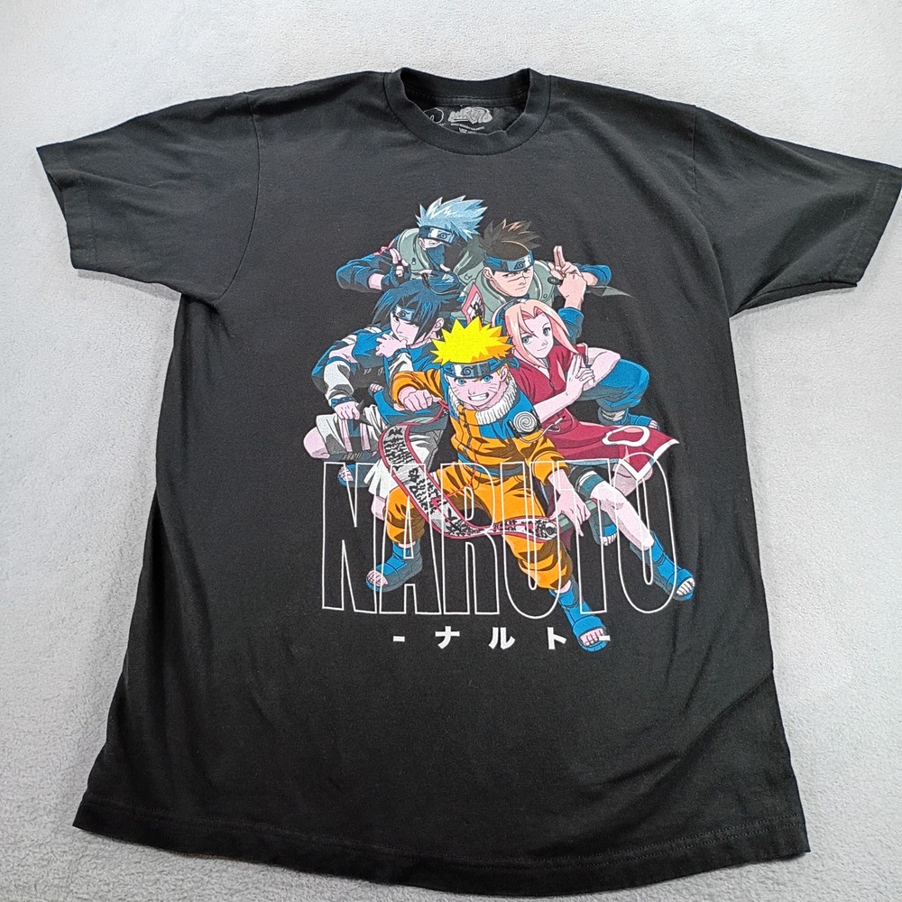 Naruto Mens Graphic T-Shirt Black Large Team 7 Kakashi Anime Tee